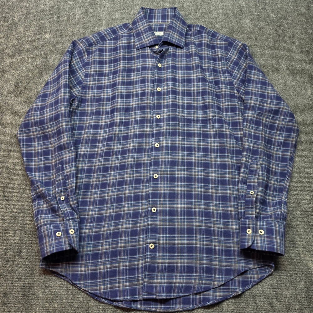 Peter Millar Mens Blue Plaid Cotton Long Sleeve Button Down Shirt MF20W18CSL M